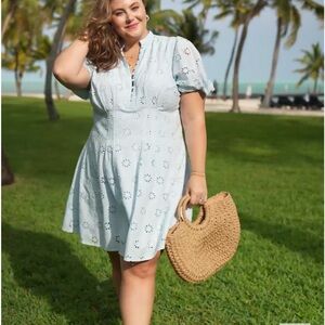 Torrid Light Blue Eyelet Button-Up Top